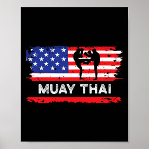 Amerikaanse Vlag Muay Thai Cadeau Thailand Vechtku Poster
