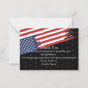 Amerikaanse vlag na begrafenis bedankkaart notitiekaartje