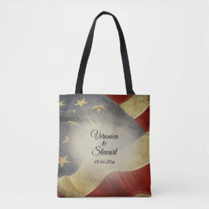 Amerikaanse vlag namen en datum in distressed look tote bag