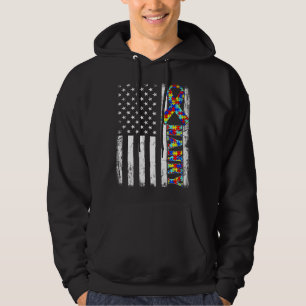  Amerikaanse vlag Nanny Autism Awareness Famil Hoodie