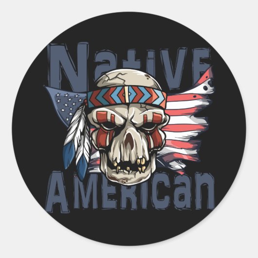 Amerikaanse vlag (Native American Indian Warrior S Ronde Sticker (Voorkant)
