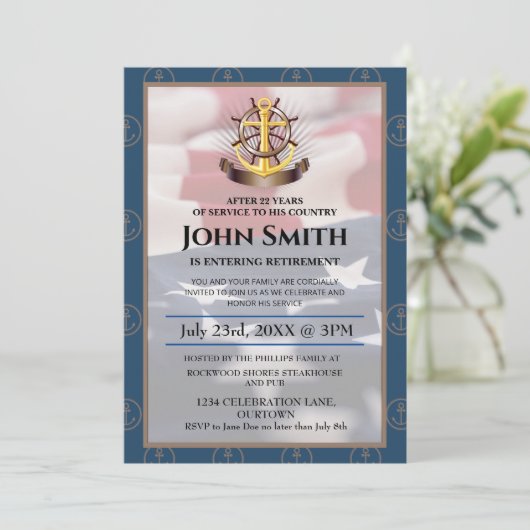 Amerikaanse vlag | Nautical Gold Anker Military Re Kaart (Staand voorkant)