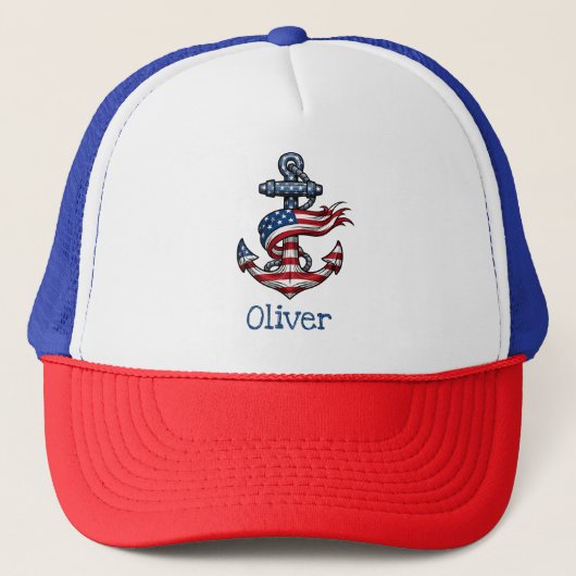 Amerikaanse vlag NauticalAnchor Trucker Pet (Voorkant)
