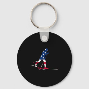 Amerikaanse Vlag Nordic Ski Cool Skier Cadeau Top  Sleutelhanger