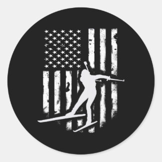 Amerikaanse Vlag Nordic Ski Cool Skier Gift Top T Ronde Sticker