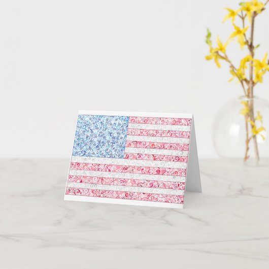 Amerikaanse Vlag Notecards Kaart (Gele Bloem)