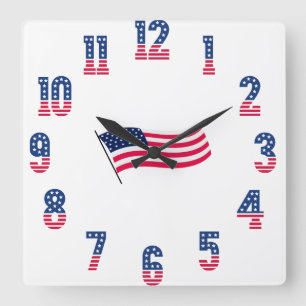 Amerikaanse Vlag & Nummers Vierkante Klok