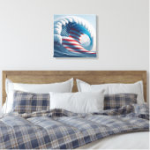 Amerikaanse vlag Ocean Wave Canvas Afdruk (Insitu (Slaapkamer))