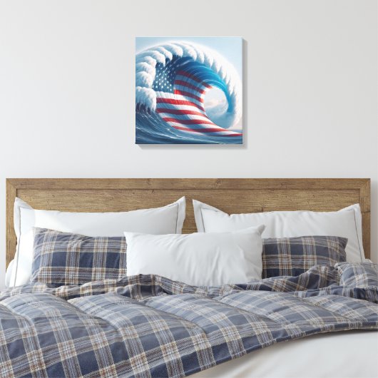 Amerikaanse vlag Ocean Wave Canvas Afdruk (Insitu (Slaapkamer))