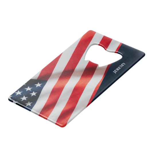 Amerikaanse vlag op 4 juli achtertuin BBQ Creditkaart Flessenopener (Achterkant Gekanteld)