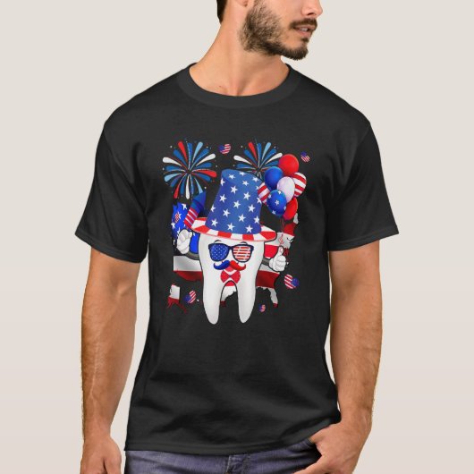 Amerikaanse Vlag op 4 juli Amerikaanse tandheelkun T-shirt (Voorkant)