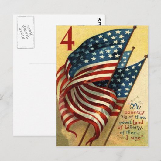 Amerikaanse vlag op 4 juli briefkaart (Voorkant / Achterkant)