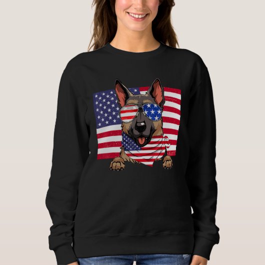 Amerikaanse vlag op 4 juli Duitse Shepherd Dad Ma Trui (Voorkant)