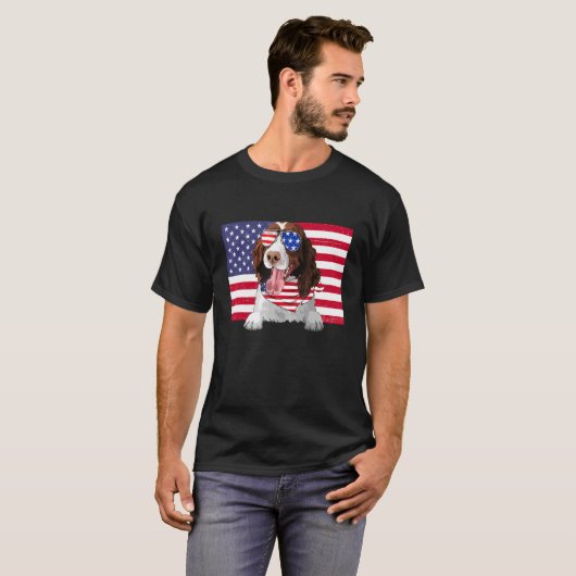 Amerikaanse vlag op 4 juli Engels Springer Spaniel T-shirt (Voorkant volledig)