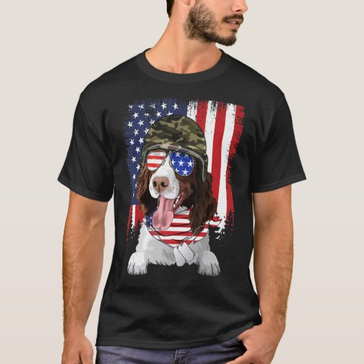 Amerikaanse vlag op 4 juli Engels Springer Spaniel T-shirt (Voorkant)