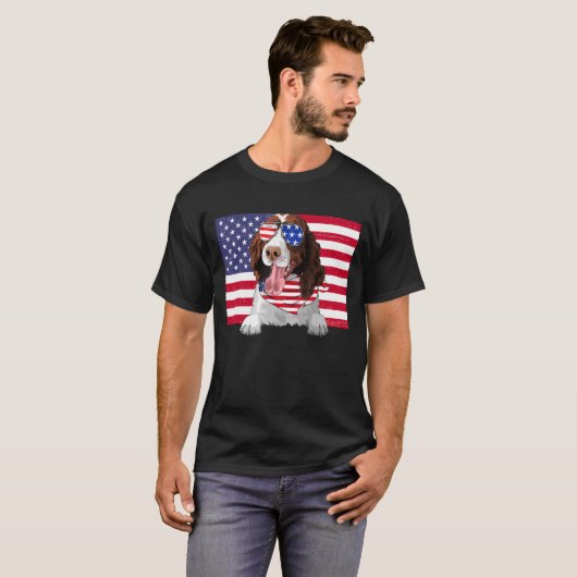 Amerikaanse vlag op 4 juli Engels Springer Spaniel T-shirt (Voorkant volledig)