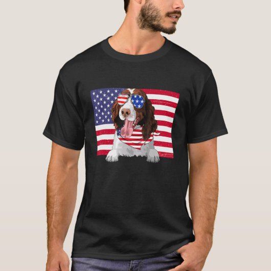 Amerikaanse vlag op 4 juli Engels Springer Spaniel T-shirt (Voorkant)