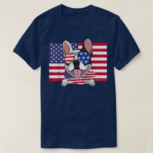 Amerikaanse vlag op 4 juli Franse Bulldog Papa mam T-shirt (Design voorkant)