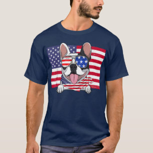 Amerikaanse vlag op 4 juli Franse Bulldog Papa mam T-shirt