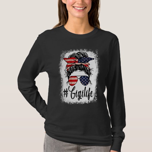 Amerikaanse vlag op 4 juli Gigi Life Messy Bun Mot T-shirt (Voorkant)