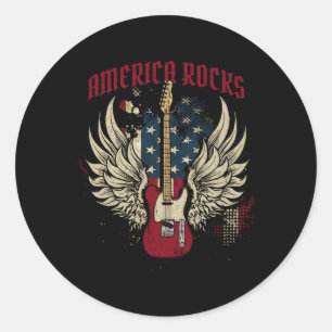 Amerikaanse vlag op 4 juli gitaar ronde sticker