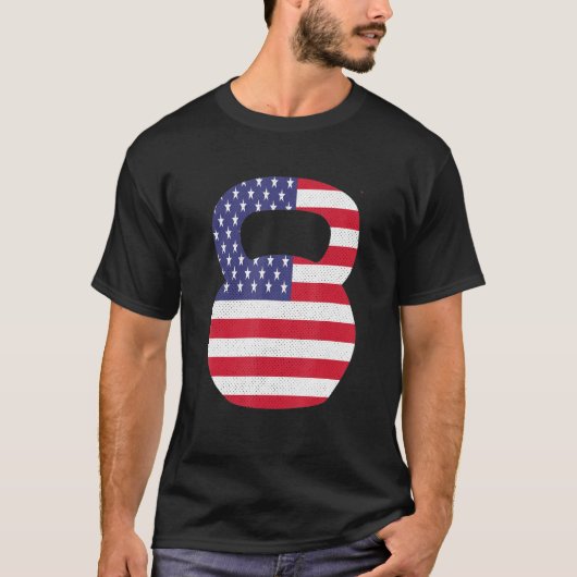 Amerikaanse vlag op 4 juli Kettlebell Gym Worko T-shirt (Voorkant)