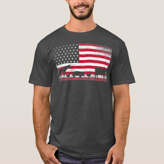 Amerikaanse vlag op 4 juli Koe kippaardenvarkens T-shirt (Voorkant)