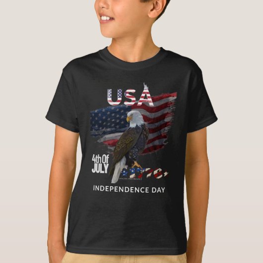 Amerikaanse vlag op 4 juli: Onafhankelijkheidsdag T-shirt (Voorkant)
