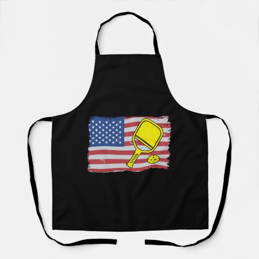 Amerikaanse vlag op 4 juli Pickleball Funny Schort (Voorkant)
