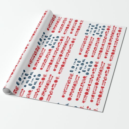 amerikaanse vlag op 4 juli picknick cadeaupapier (Uitgerold)