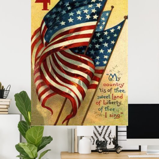 Amerikaanse vlag op 4 juli poster (Thuiskantoor)