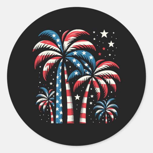 Amerikaanse vlag op 4 juli ronde sticker (Voorkant)