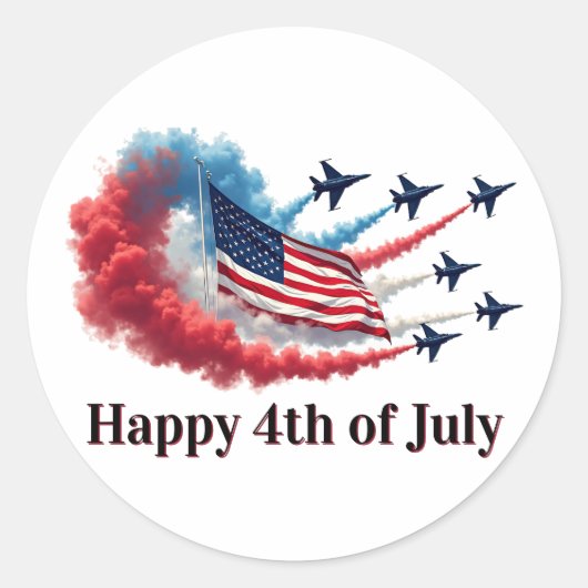 Amerikaanse vlag op 4 juli ronde sticker (Voorkant)