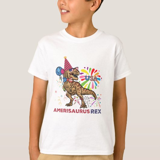 Amerikaanse vlag op 4 juli T Rex Dinosaur Amerisau T-shirt (Voorkant)