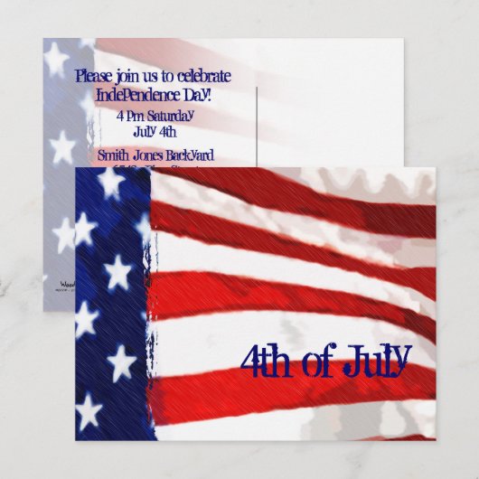 Amerikaanse vlag op 4 juli uitnodiging briefkaart (Voorkant / Achterkant)