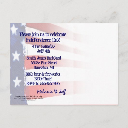 Amerikaanse vlag op 4 juli uitnodiging briefkaart (Achterkant)