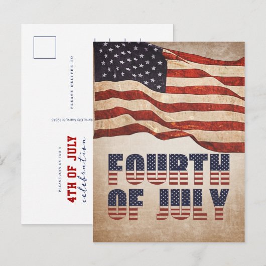  Amerikaanse vlag op 4 juli Uitnodiging Briefkaart (Voorkant / Achterkant)