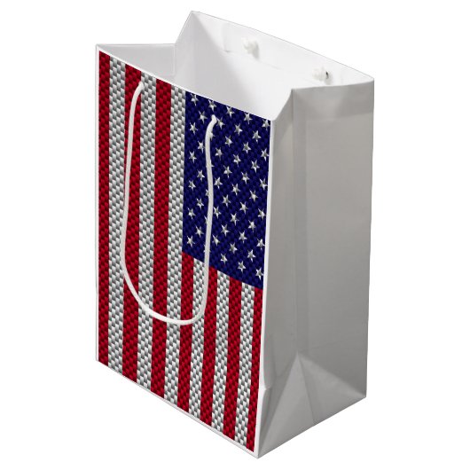 Amerikaanse vlag op afdruk van koolstofvezel medium cadeauzakje (Voorkant Gekanteld)