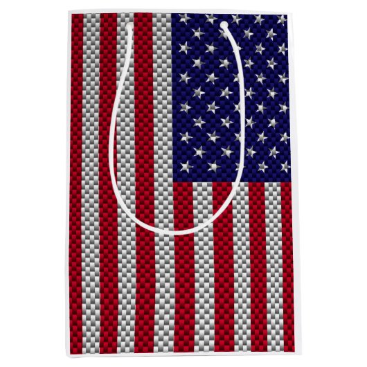 Amerikaanse vlag op afdruk van koolstofvezel medium cadeauzakje (Voorkant)