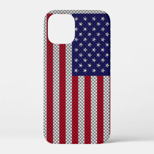 Amerikaanse vlag op afdruk van koolstofvezelstijl iPhone 12 mini hoesje