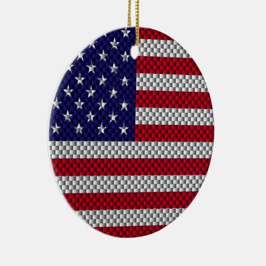 Amerikaanse vlag op afdruk van koolstofvezelstijl keramisch ornament (Rechts)