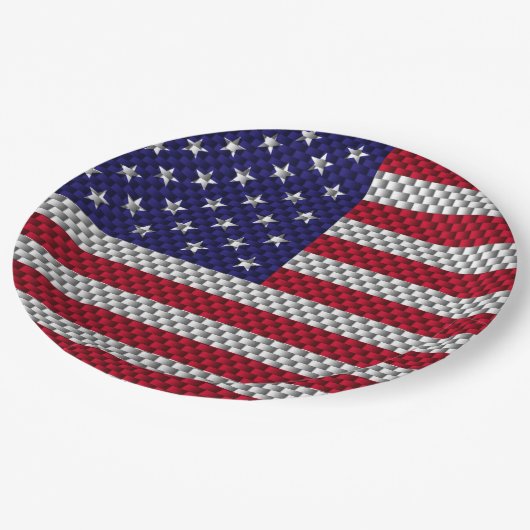 Amerikaanse vlag op afdruk van koolstofvezelstijl papieren bordje (Gekanteld)