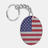 Amerikaanse vlag op afdruk van koolstofvezelstijl sleutelhanger (Voorkant Links)