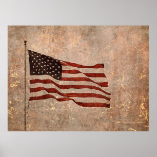 Amerikaanse vlag op antiqued achtergrond Poster