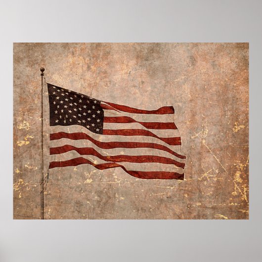  Amerikaanse vlag op antiqued achtergrond Poster (Voorkant)