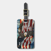 Amerikaanse vlag op Bald Eagle Bagagelabel (Voorkant verticaal)