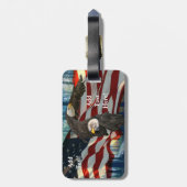 Amerikaanse vlag op Bald Eagle Bagagelabel (Achterkant verticaal)