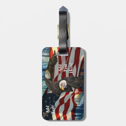 Amerikaanse vlag op Bald Eagle Bagagelabel (Achterkant verticaal)