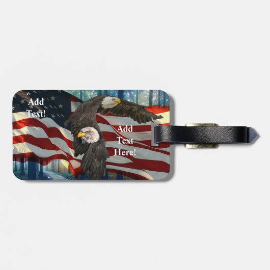 Amerikaanse vlag op Bald Eagle Bagagelabel (Achterkant horizontaal)