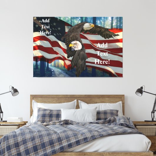 Amerikaanse vlag op Bald Eagle Canvas Afdruk (Insitu (Slaapkamer))